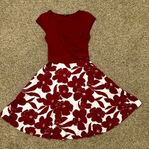 Maroon and white floral dress
